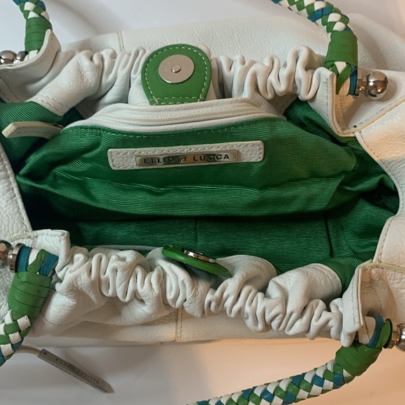 Elliot Lucca White Leather W/Breaded Handles Purse Very Beautiful Used - Picture 7 of 9